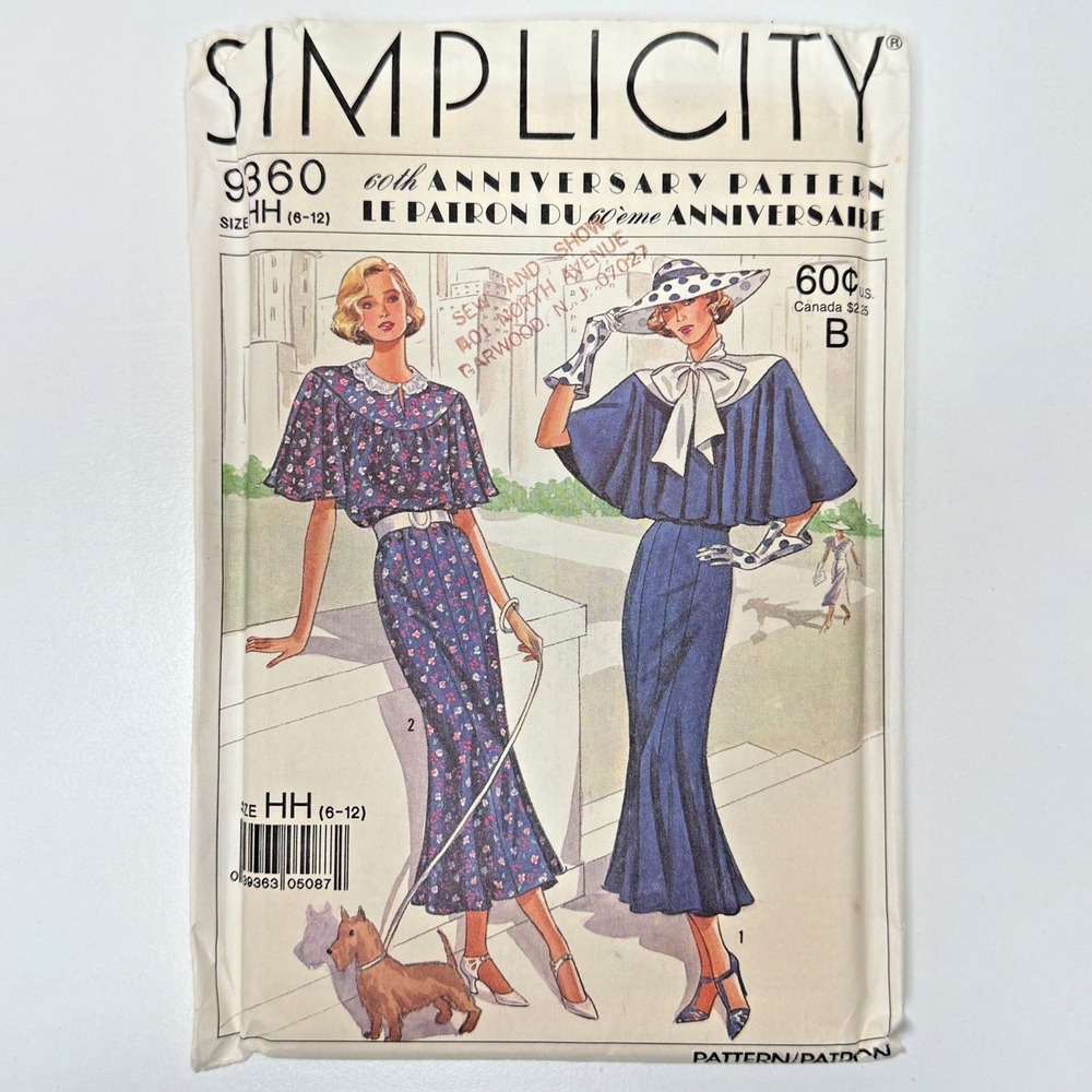 SIMPLICITY 9360 Uncut 60th Anniversary Vintage Dress Sewing Pattern 1920's Style